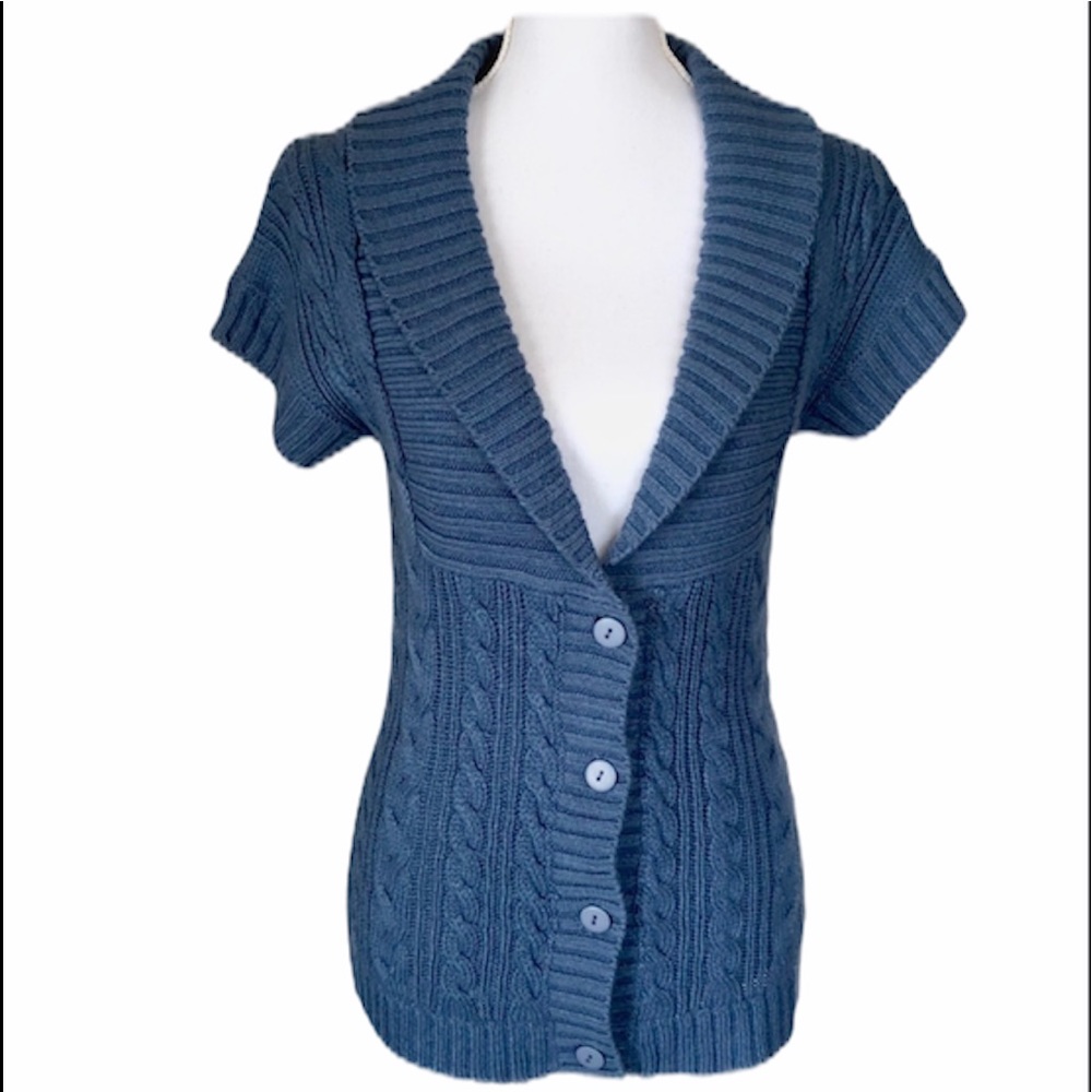 Strand Cardigan Sweater Size Large Purple Blue Button Up Shawl Collar Knit EUC